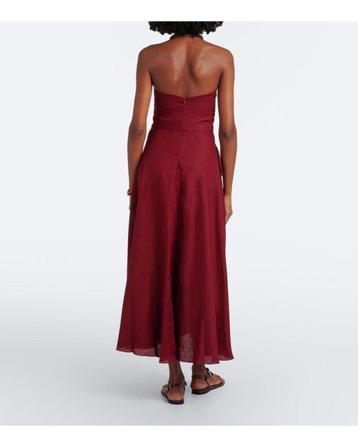 Johanna Ortiz Red Exploring Textures Linen Maxi Dress