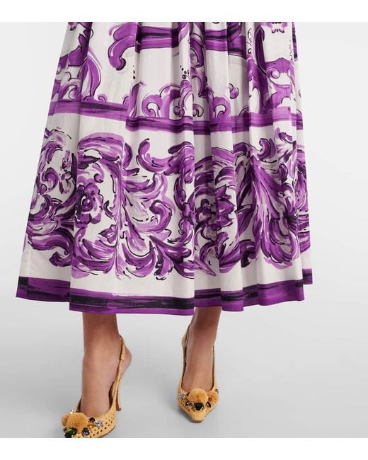 Long Poplin Dress With Majolica Print Dolce & Gabbana en coloris Purple