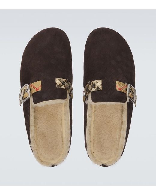 Burberry Brown Urchin Shearling-Lined Suede Clogs for men