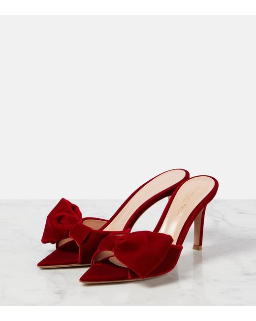 Gianvito Rossi Red 85 Bow-Detail Velvet Mules