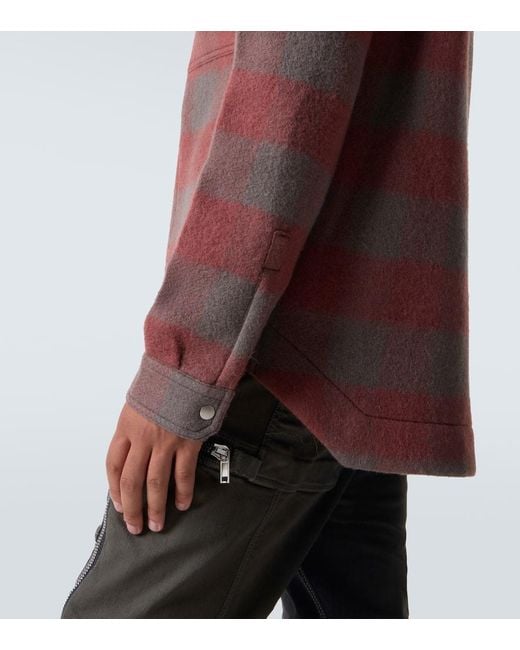 Rick Owens Red Checked Virgin Wool Overshirt for men