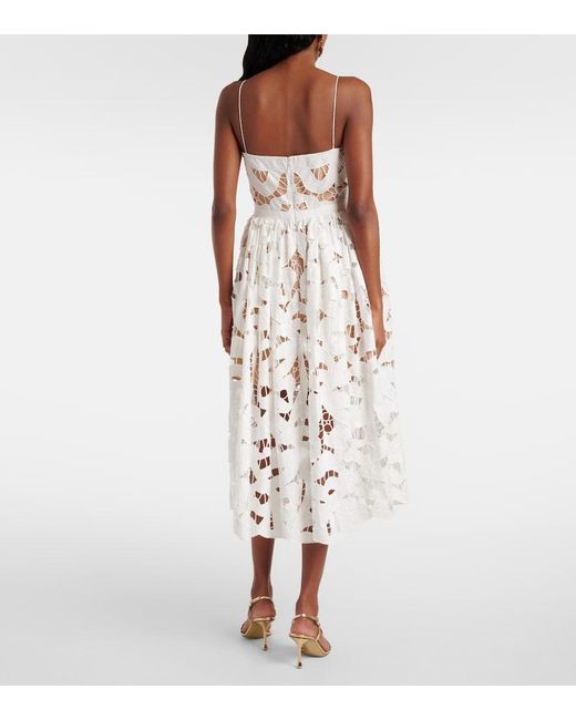 Self-Portrait White Bow Lace Linen And Cotton Midi Dress