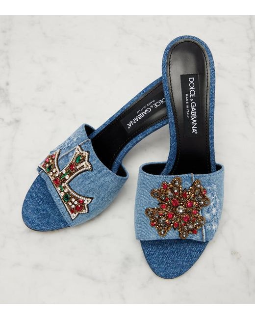 Dolce & Gabbana Blue Crystal-Embellished Denim Mules
