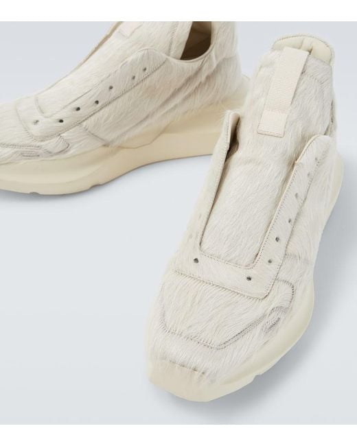 Rick Owens White Calf Hair Sneakers for men