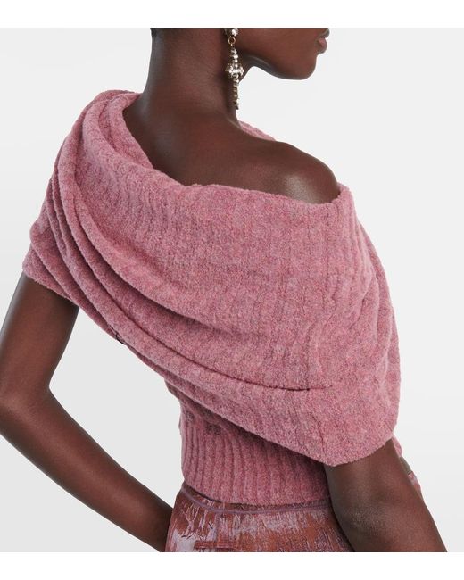 Jean Paul Gaultier X Knwls Off-Shoulder Wool-Blend Top in Pink | Lyst