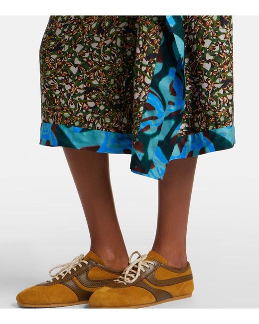 Dries Van Noten Green Printed Ruffled Midi Skirt