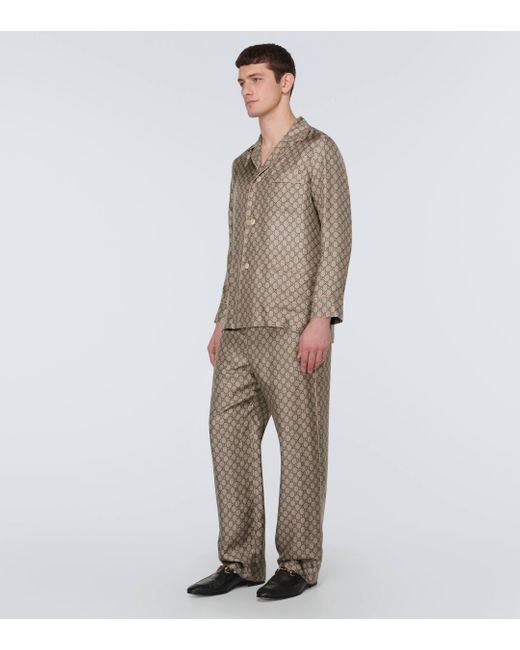 Pantalon droit GG en soie Gucci pour homme en coloris Natural
