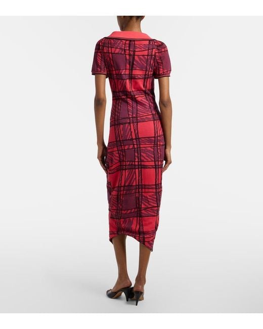 Vivienne Westwood Red Long Monday Checked Cotton Polo Dress