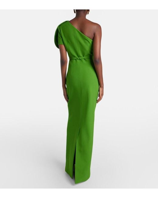 Safiyaa Green One-Shoulder Crepe Gown