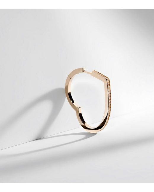 Repossi White Antifer Heart Large 18Kt Rose Single Hoop Earring With Diamonds
