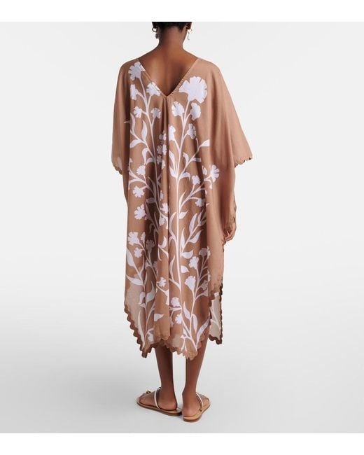 Juliet Dunn Pink Floral Scalloped Cotton Kaftan
