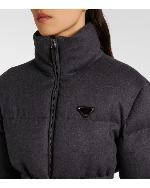 Prada Black Daunenjacke Aus Schurwolle Mit Leder