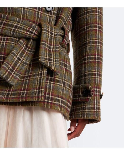 Chloé Brown Checked Wool And Cotton-Blend Peacoat