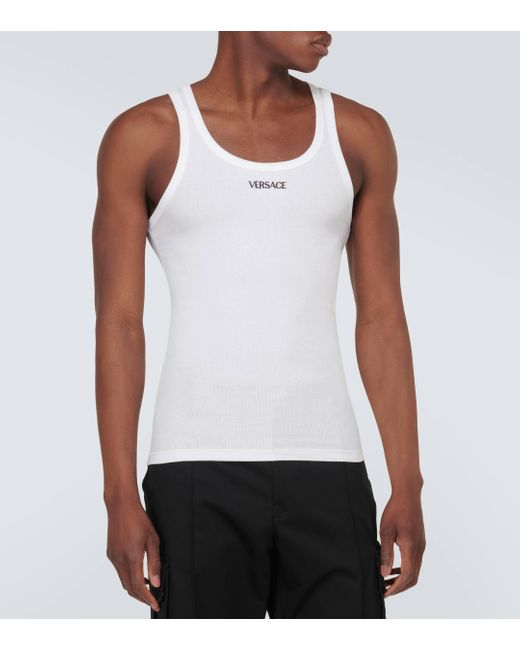 Versace White Logo Cotton-blend Tank Top for men