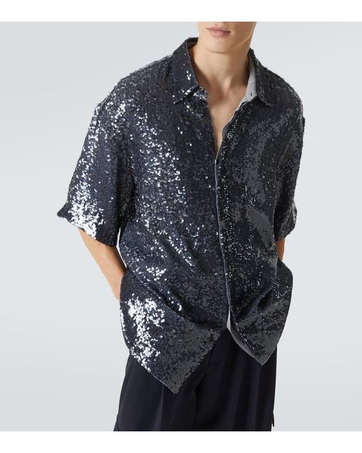 Dries Van Noten Blue Sequined Shirt for men