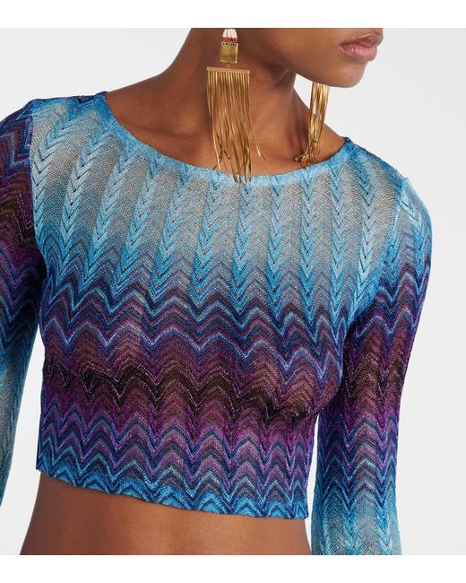 Missoni Blue Zig Zag Lame Cropped Top