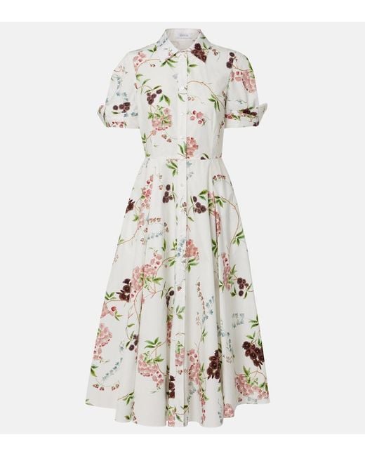 Erdem White Floral Cotton Poplin Shirt Dress