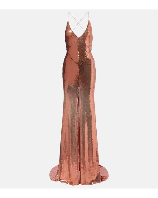 Alex Perry Brown Open-Back Sequined Gown