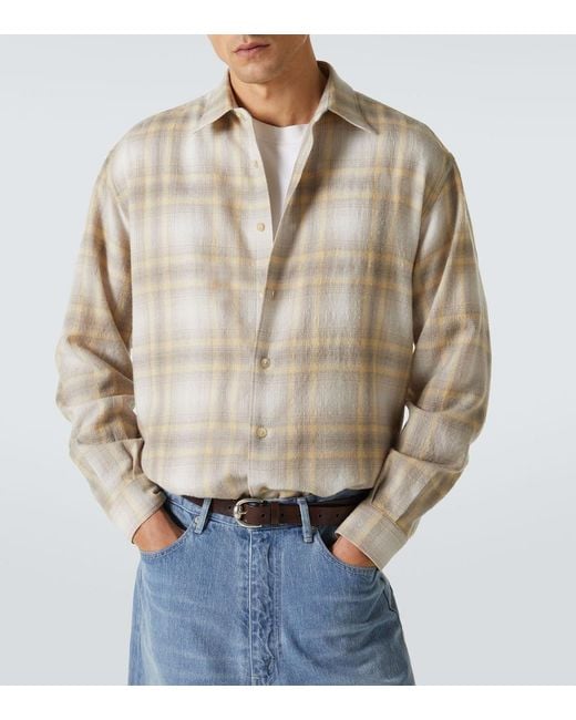 Auralee Natural Plaid Wool Shirt for men