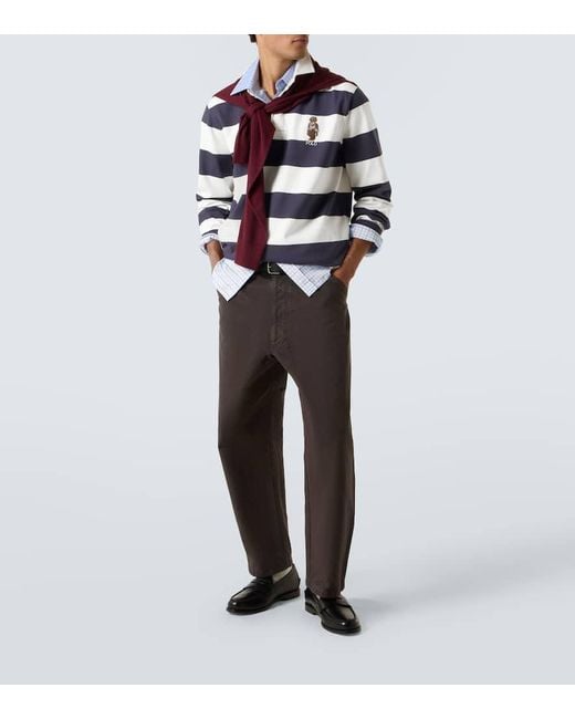Polo Ralph Lauren Blue Polo Bear Striped Cotton Polo Shirt for men