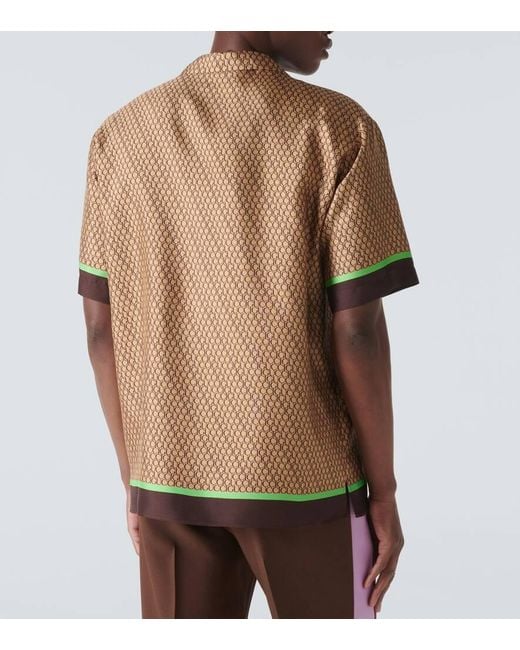 Gucci Brown Logo Silk Bowling Shirt for men