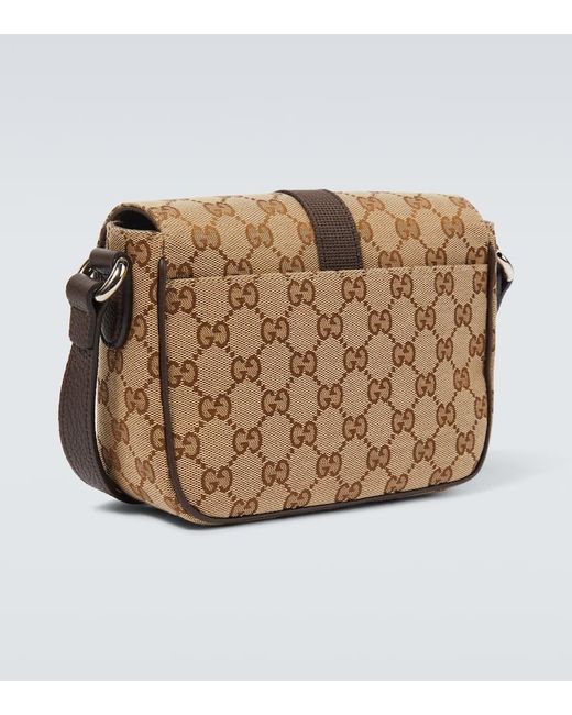Gucci Gg Canvas Mini Leather Trimmed Crossbody Bag in Brown for Men Lyst