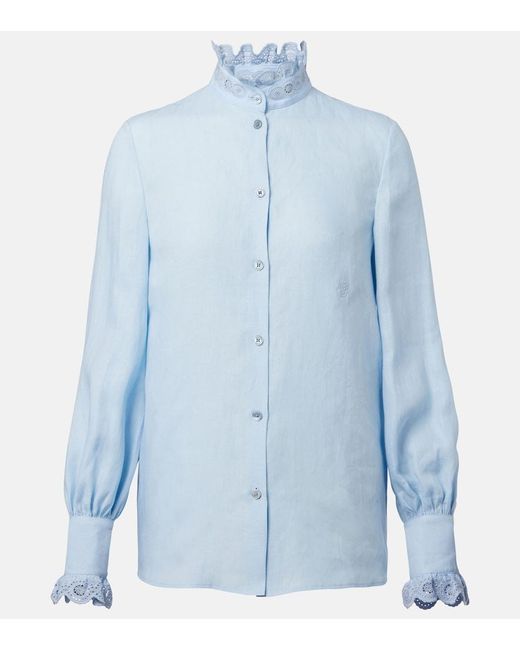 Valentino Blue Broderie Anglaise Linen Blouse