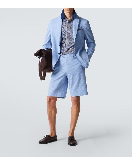 Etro Blue Woven Cotton Jersey Blazer for men