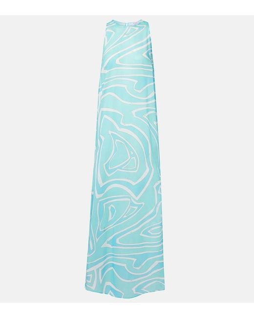 Emilio Pucci Blue Labirinto Cotton Gauze Maxi Dress