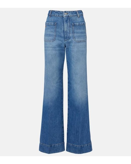 Victoria Beckham Blue Alina Faded Wide-Leg Jeans