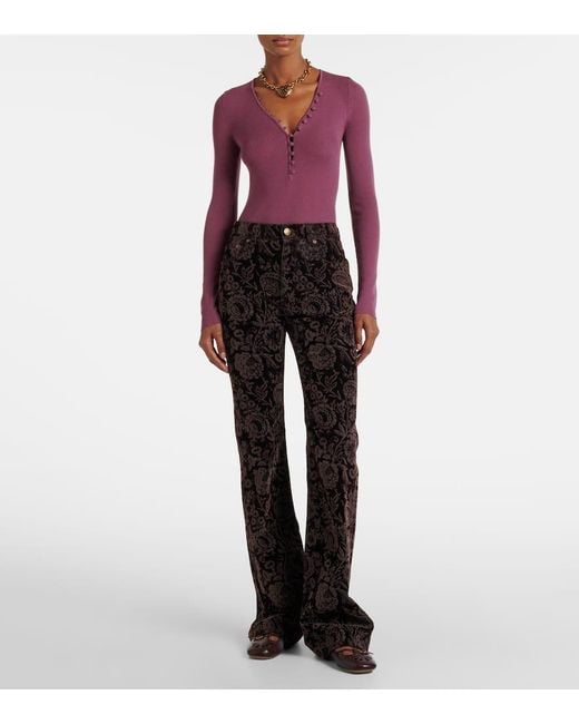 Chloé Black Bedruckte High-Rise-Hose Aus Samt