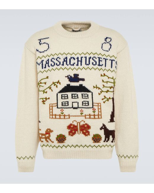 Bode White Homestead Sampler Wool Sweater for men