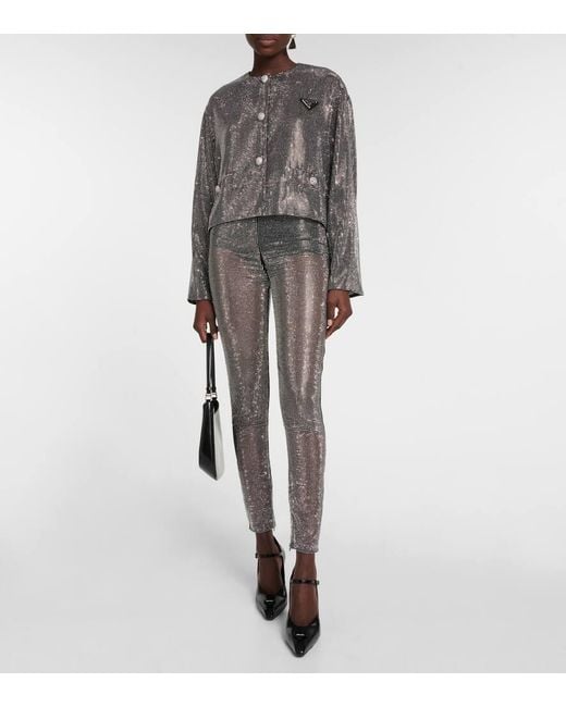 Prada Gray Embellished Mesh Pants