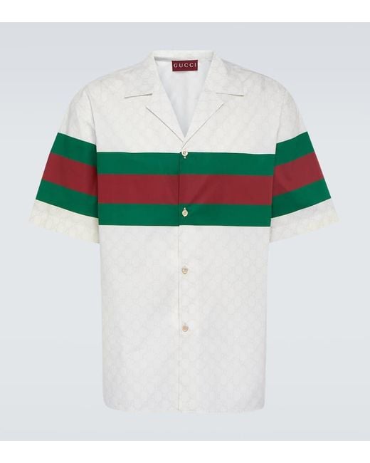 Gucci White GG Cotton Bowling Shirt for men