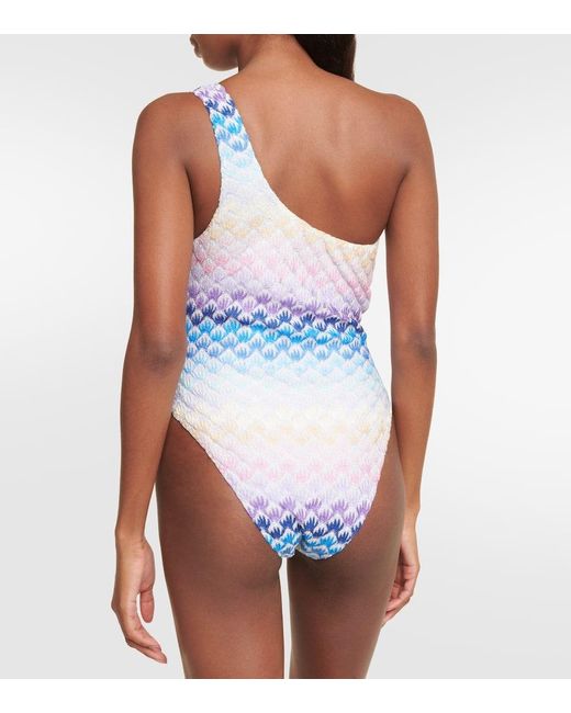 Missoni Blue One-shoulder Crochet Swimsuit