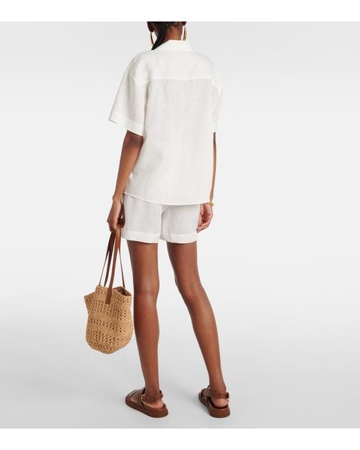 Asceno White Prague Linen Bowling Shirt