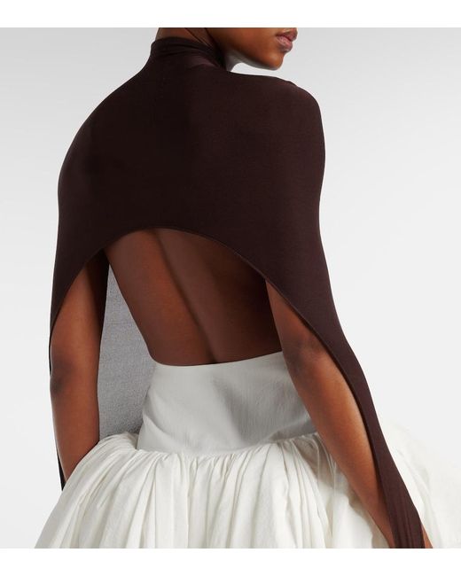 Alaïa Brown Open-Back Silk-Blend Turtleneck Top