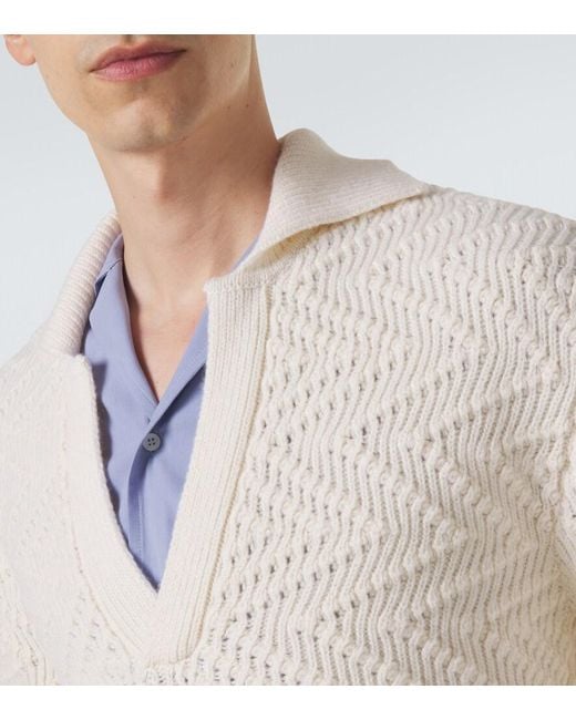 Missoni White Zigzag Wool-Blend Polo Sweater for men