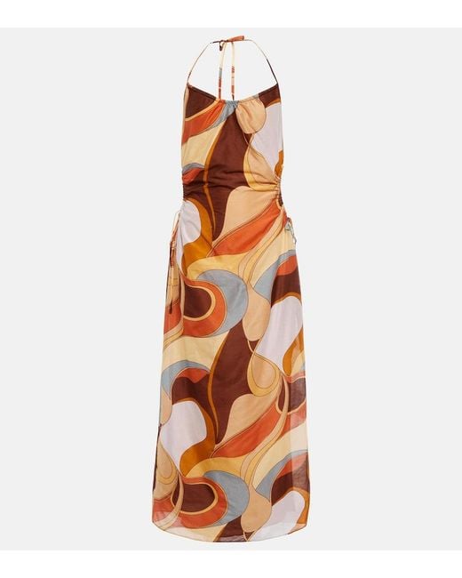 Sir Orange Printed Cotton And Silk Midi Dress