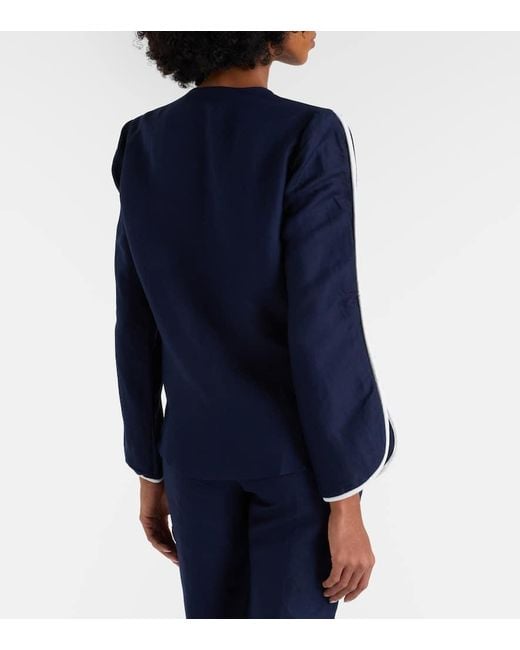 Adriana Degreas Blue Bicolor Linen-Blend Top