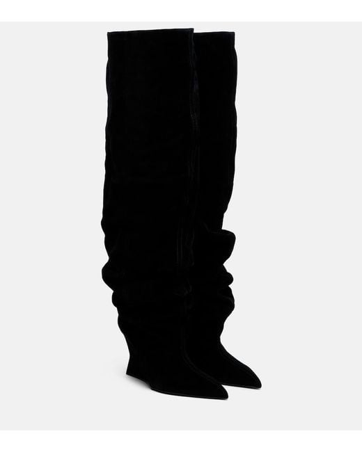 Balmain Black Suede Over-The-Knee Boots