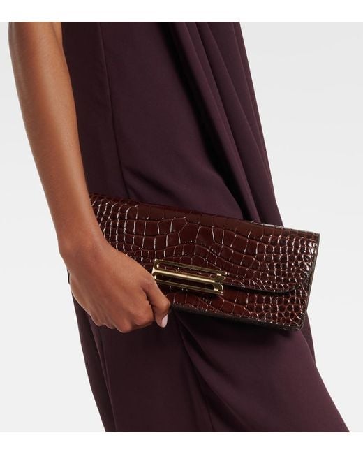 Victoria Beckham Brown Dorian East-West Croc-Effect Leather Clutch
