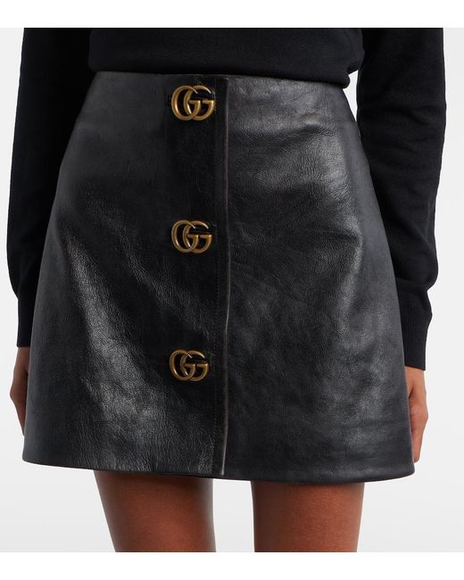 Gucci Black Double G Leather Miniskirt