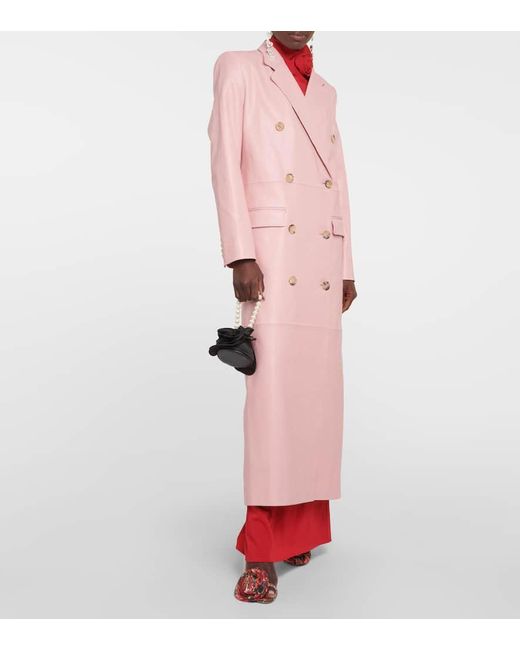Cappotto doppiopetto in pelle di Magda Butrym in Pink