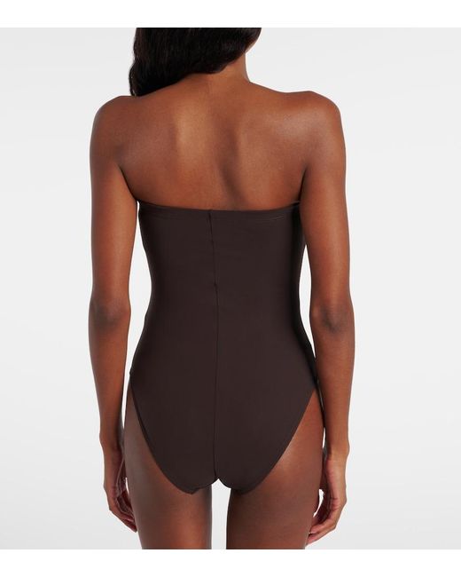 Karla Colletto Brown Tess Floral-Applique Swimsuit