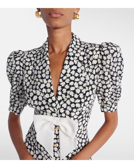 Alessandra Rich White Floral Printed Silk Midi Dress