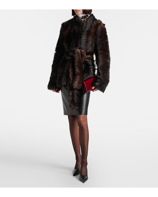 Nour Hammour Black Elsa Shearling Wrap Coat