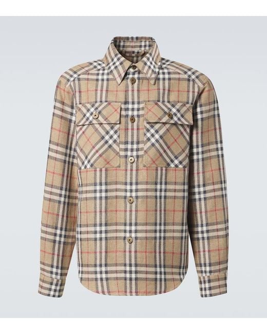 Burberry Hemd Check Aus Baumwolle Und Leinen in Natural für Herren