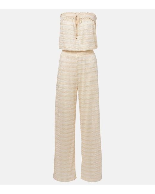 Melissa Odabash Natural Viv Knitted Strapless Lame Jumpsuit