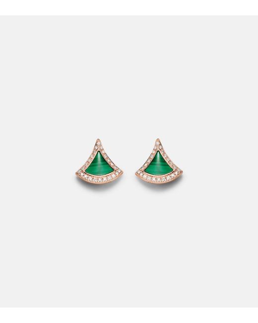 BVLGARI Green Divas' Dream 18Kt Rose Earrings With Malachite And Diamonds